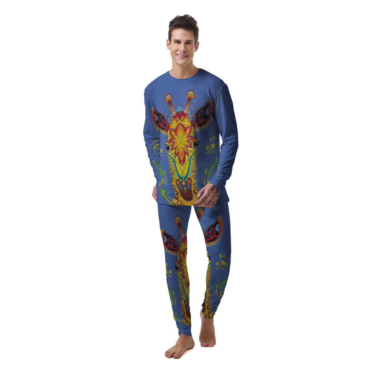 Portrait Giraffe Colorful Print Men's Pajamas-grizzshop