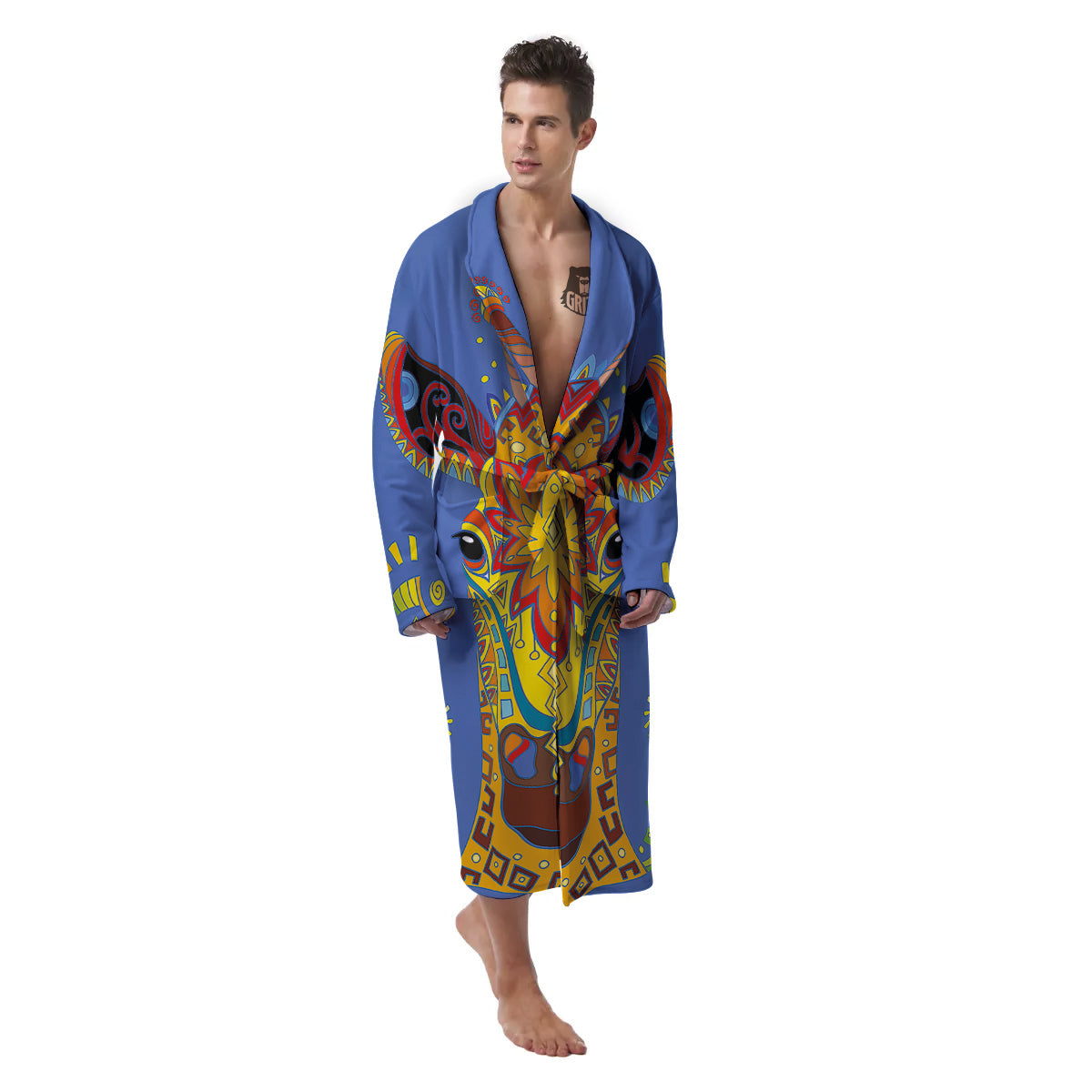 Portrait Giraffe Colorful Print Men's Robe-grizzshop