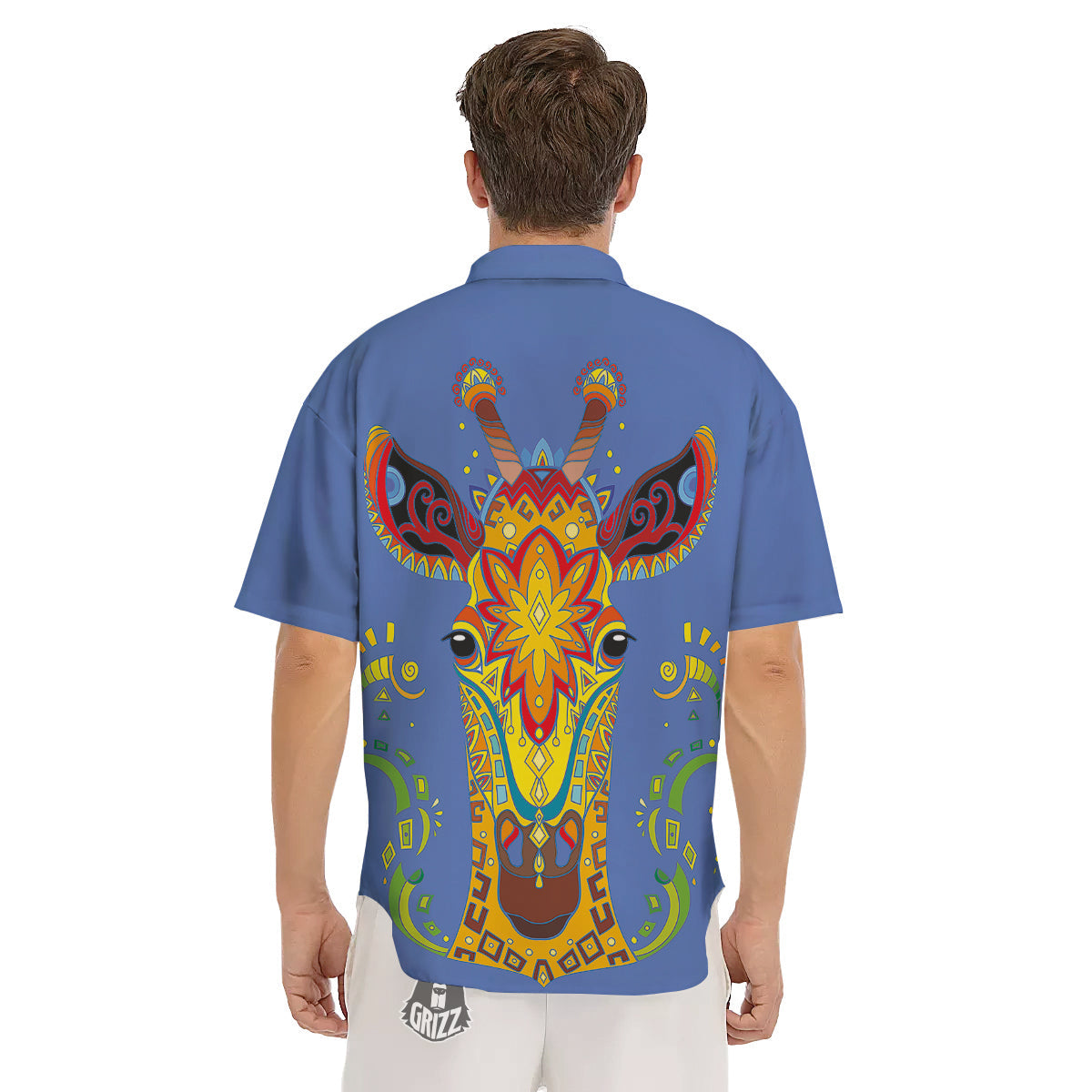 Portrait Giraffe Colorful Print Men's Short Sleeve Shirts-grizzshop