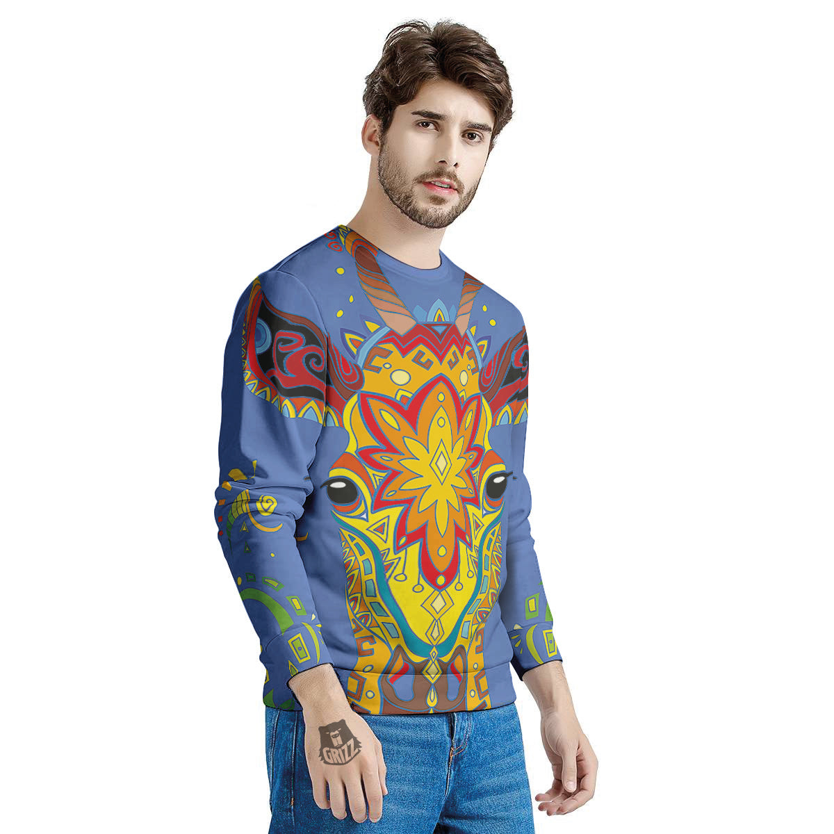 Portrait Giraffe Colorful Print Men's Sweatshirt-grizzshop