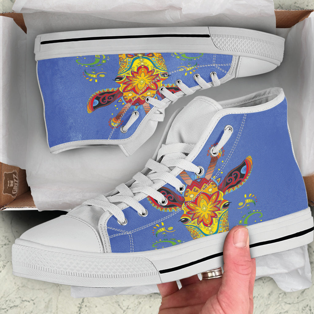 Portrait Giraffe Colorful Print White High Top Shoes-grizzshop