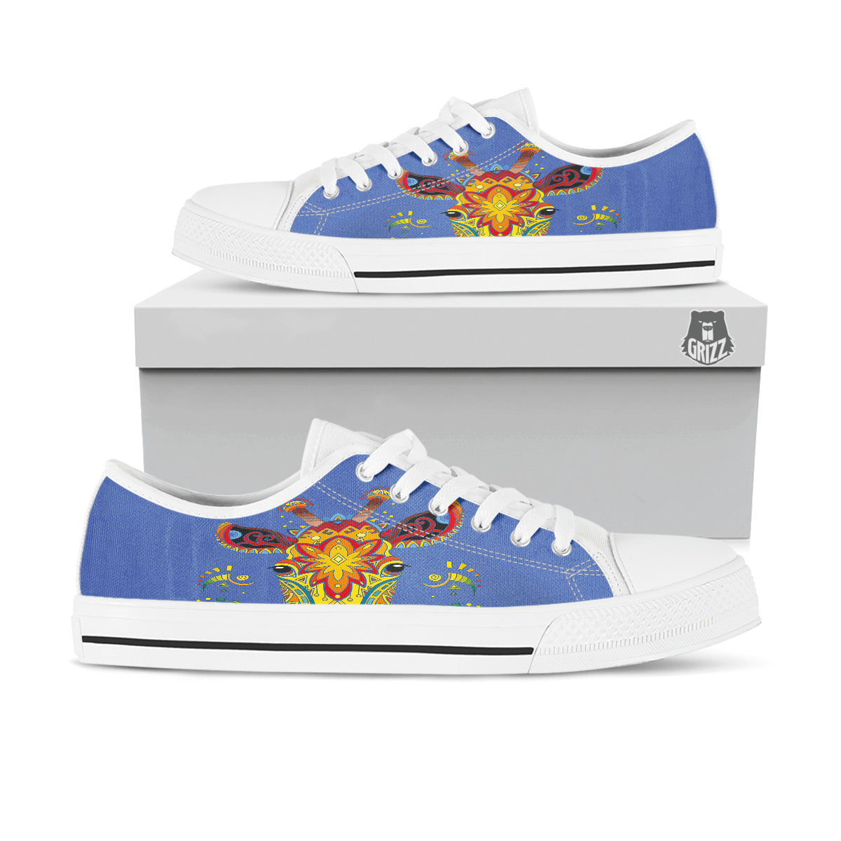 Portrait Giraffe Colorful Print White Low Top Shoes-grizzshop