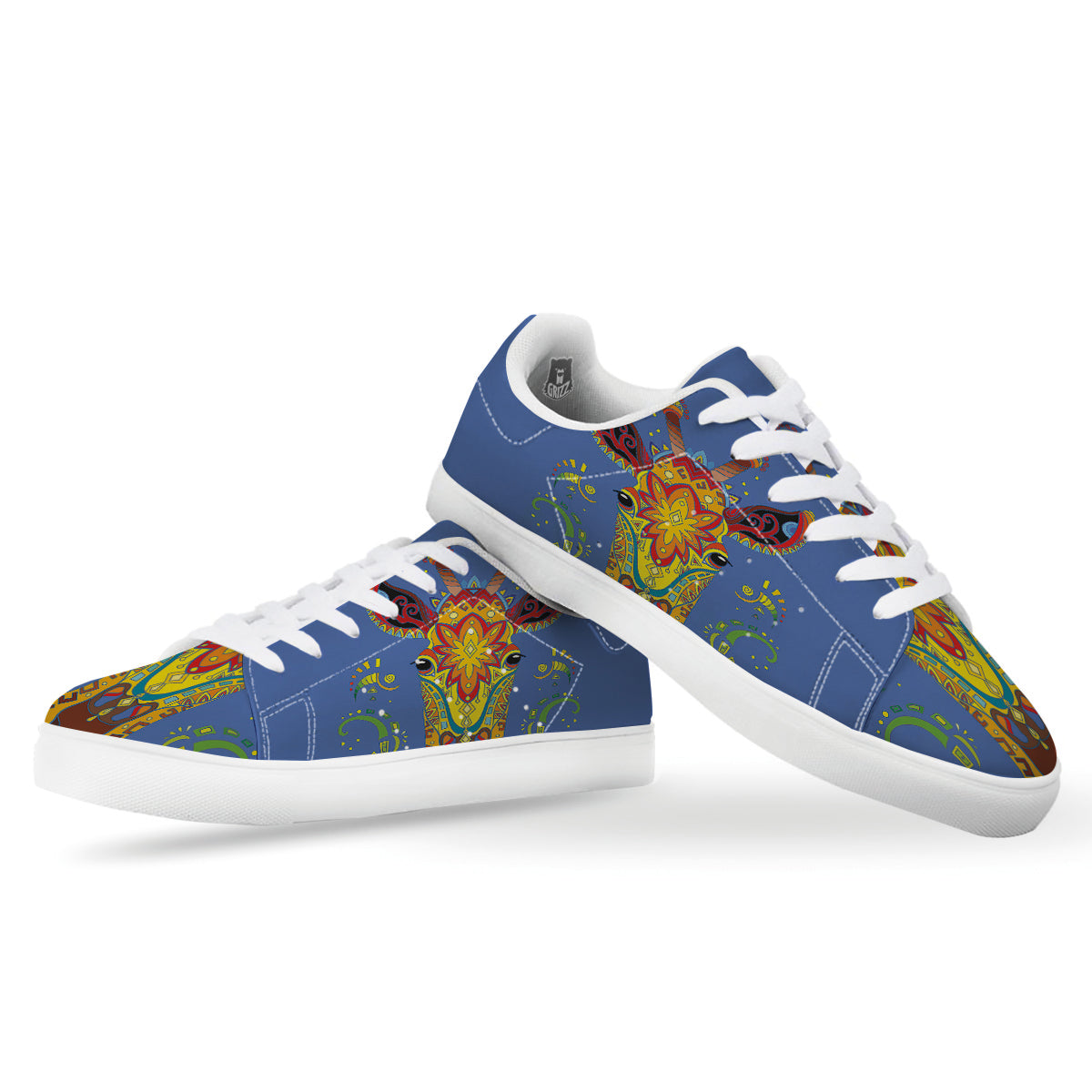 Portrait Giraffe Colorful Print White Low Top Sneakers-grizzshop
