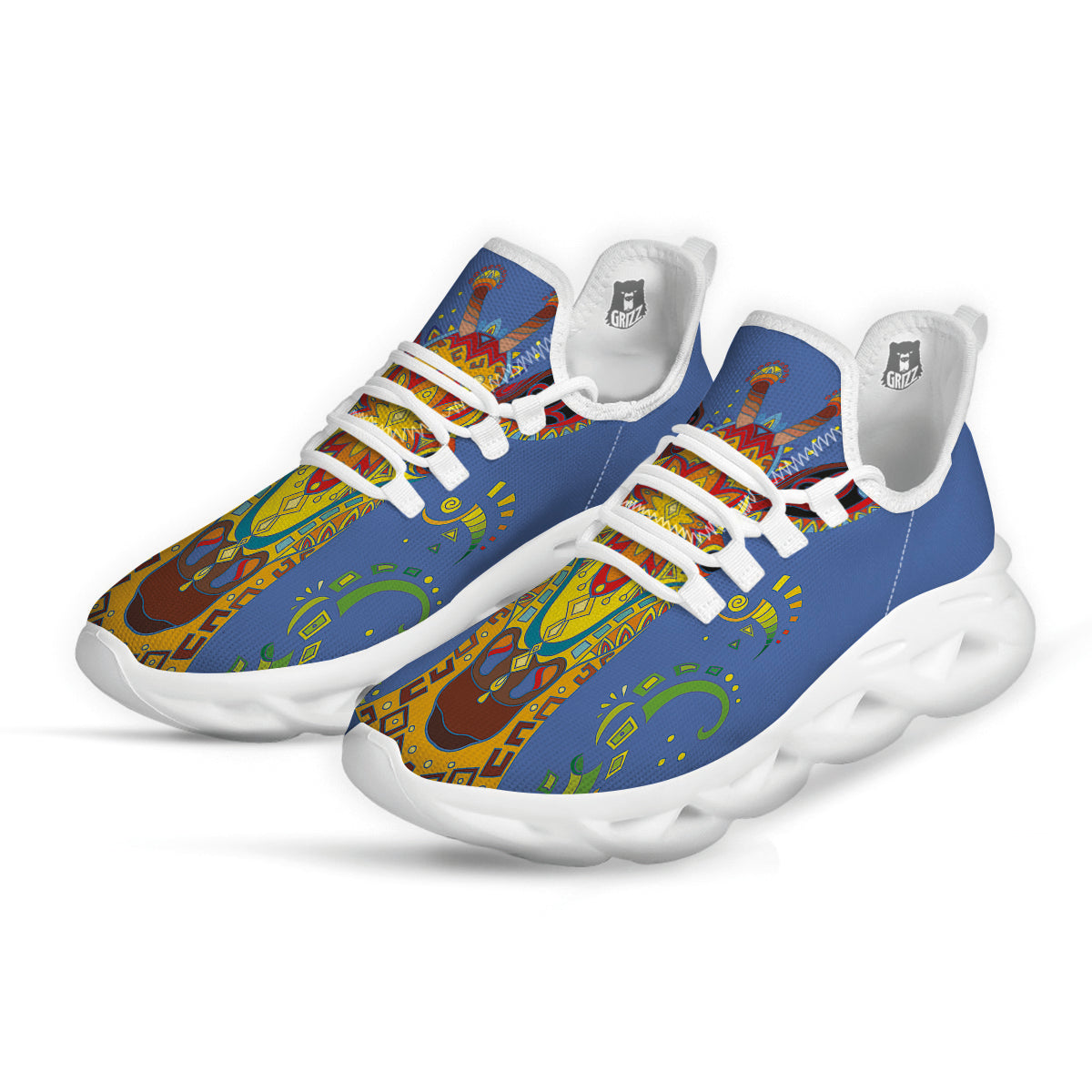 Portrait Giraffe Colorful Print White Running Shoes-grizzshop