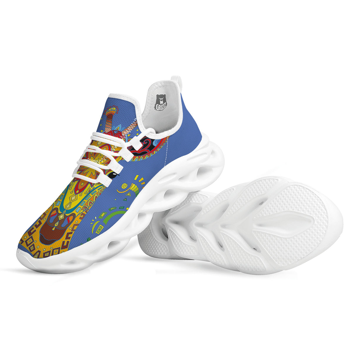 Portrait Giraffe Colorful Print White Running Shoes-grizzshop