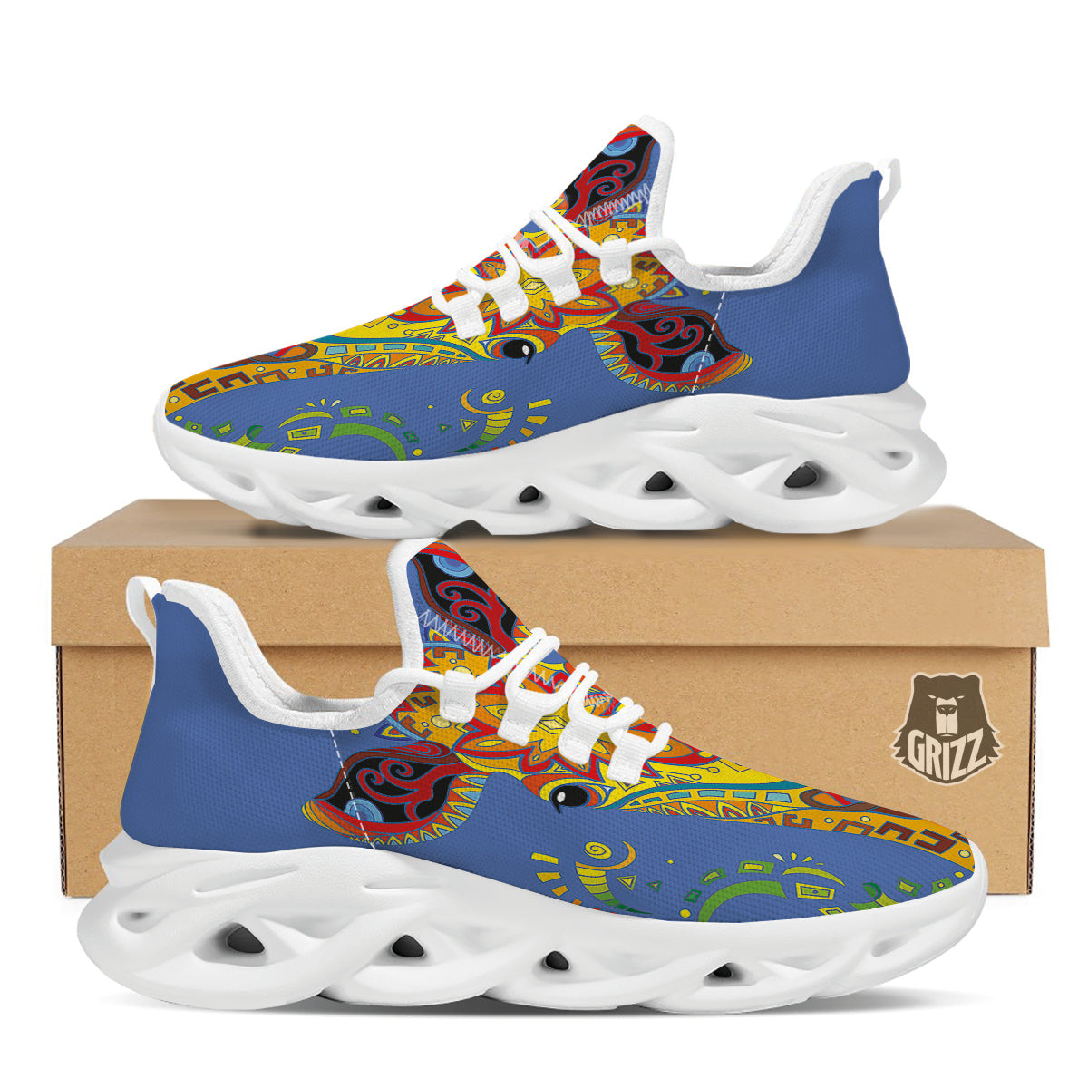 Portrait Giraffe Colorful Print White Running Shoes-grizzshop