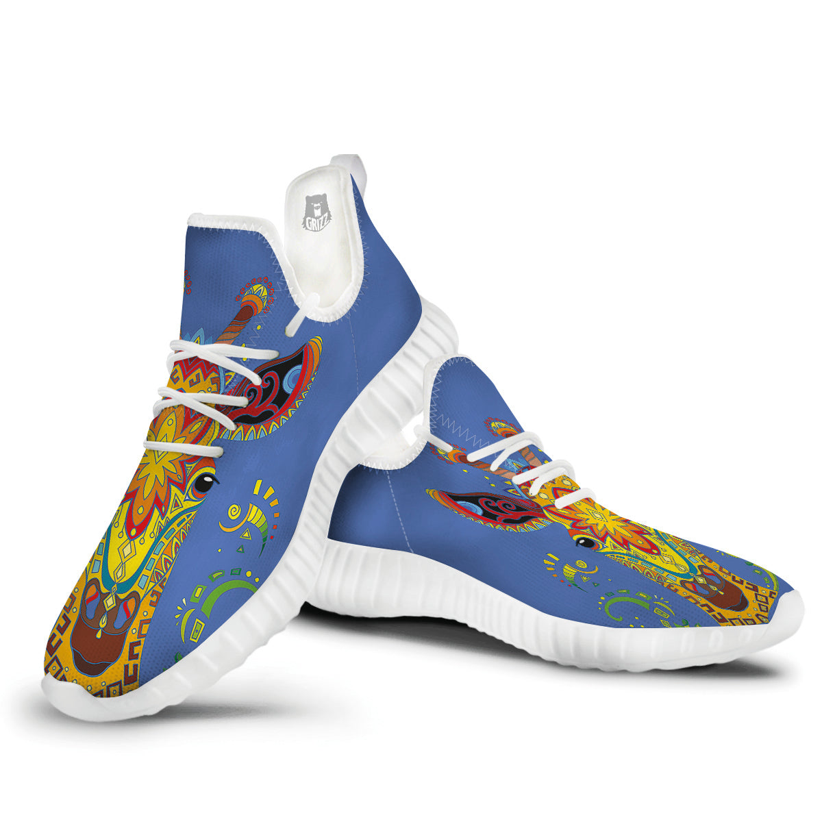 Portrait Giraffe Colorful Print White Walking Shoes-grizzshop