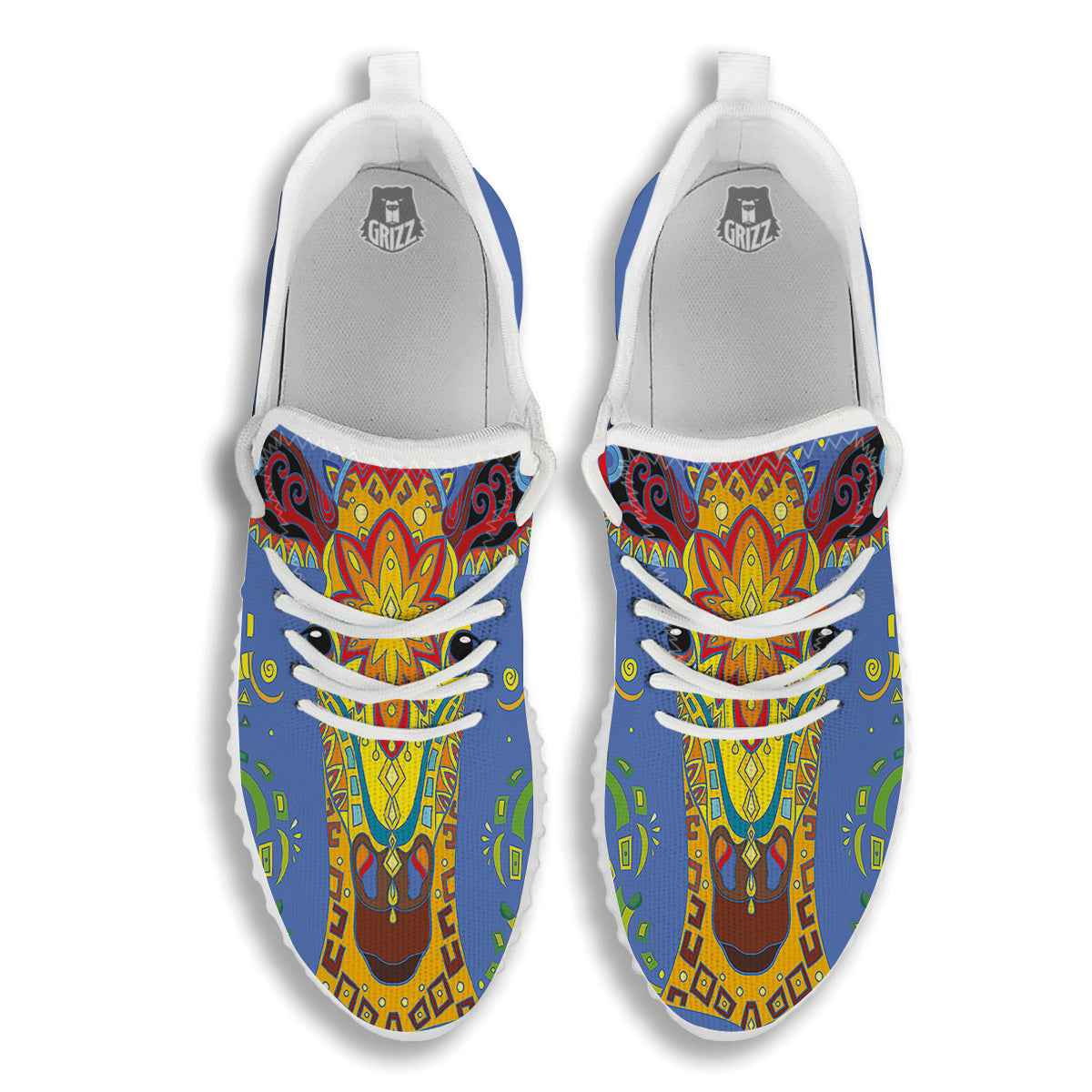 Portrait Giraffe Colorful Print White Walking Shoes-grizzshop