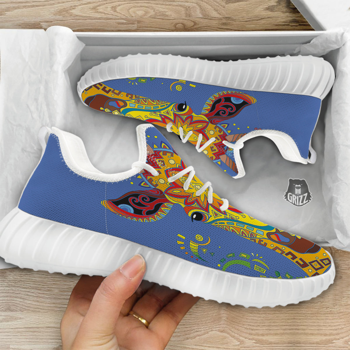 Portrait Giraffe Colorful Print White Walking Shoes-grizzshop