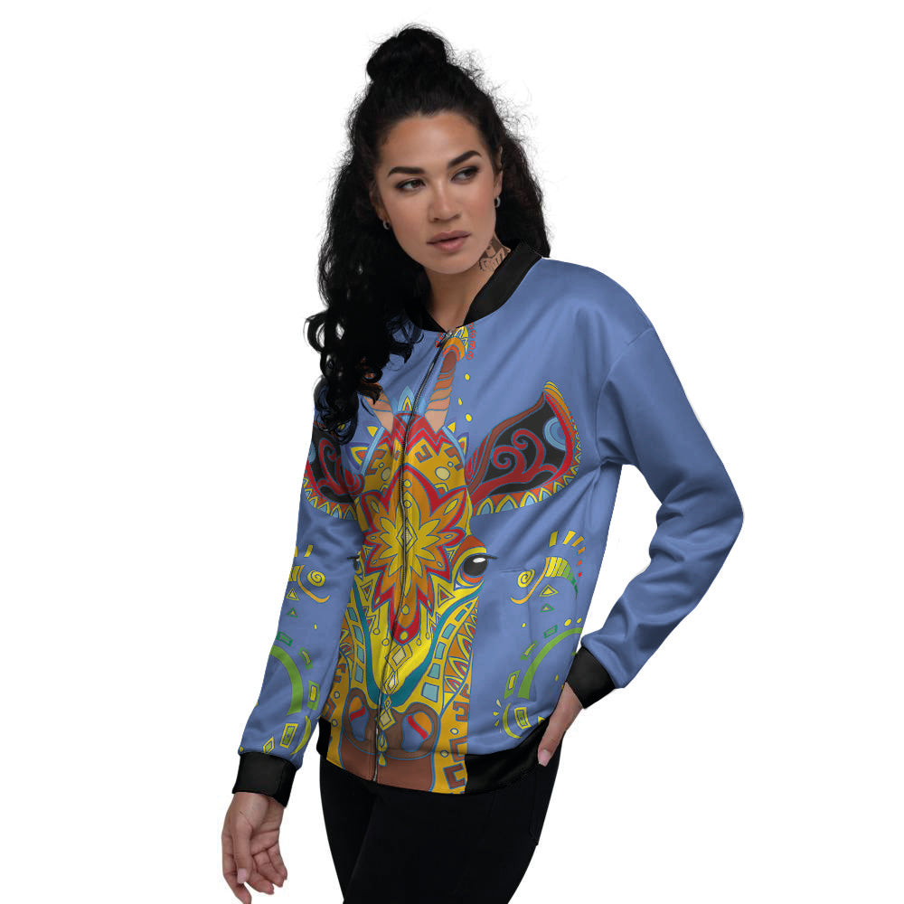 Portrait Giraffe Colorful Print Women's Bomber Jacket-grizzshop
