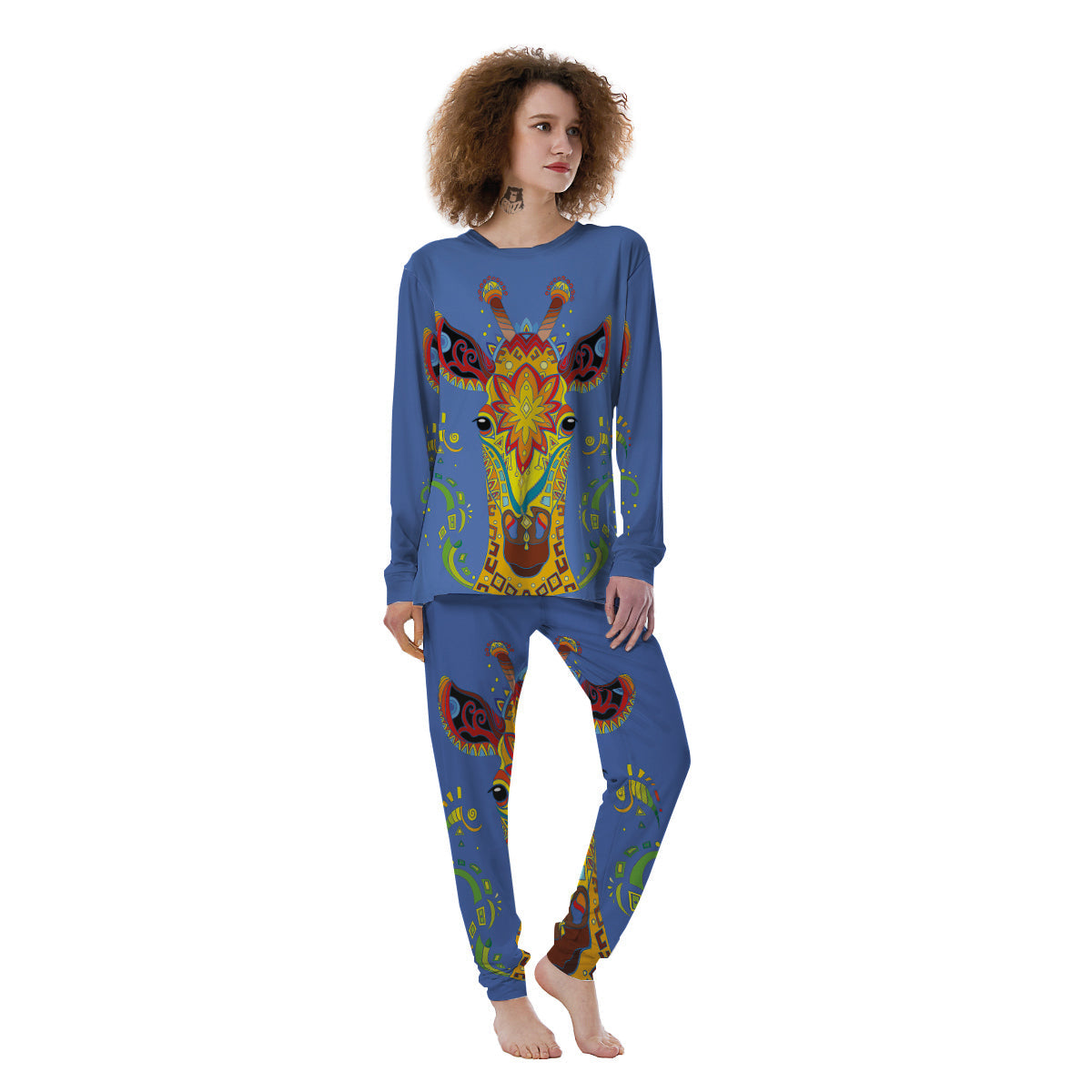 Portrait Giraffe Colorful Print Women's Pajamas-grizzshop