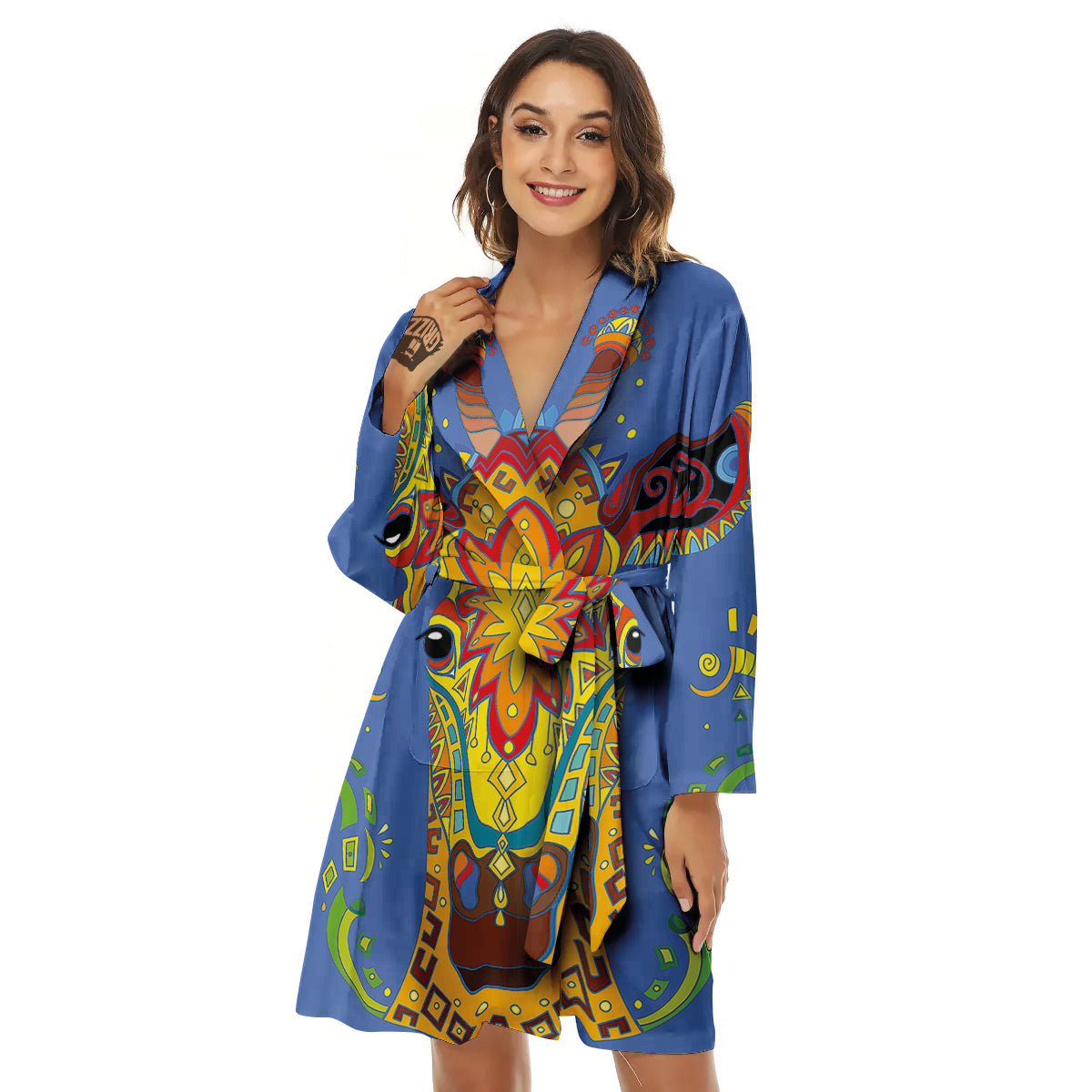 Portrait Giraffe Colorful Print Women's Robe-grizzshop