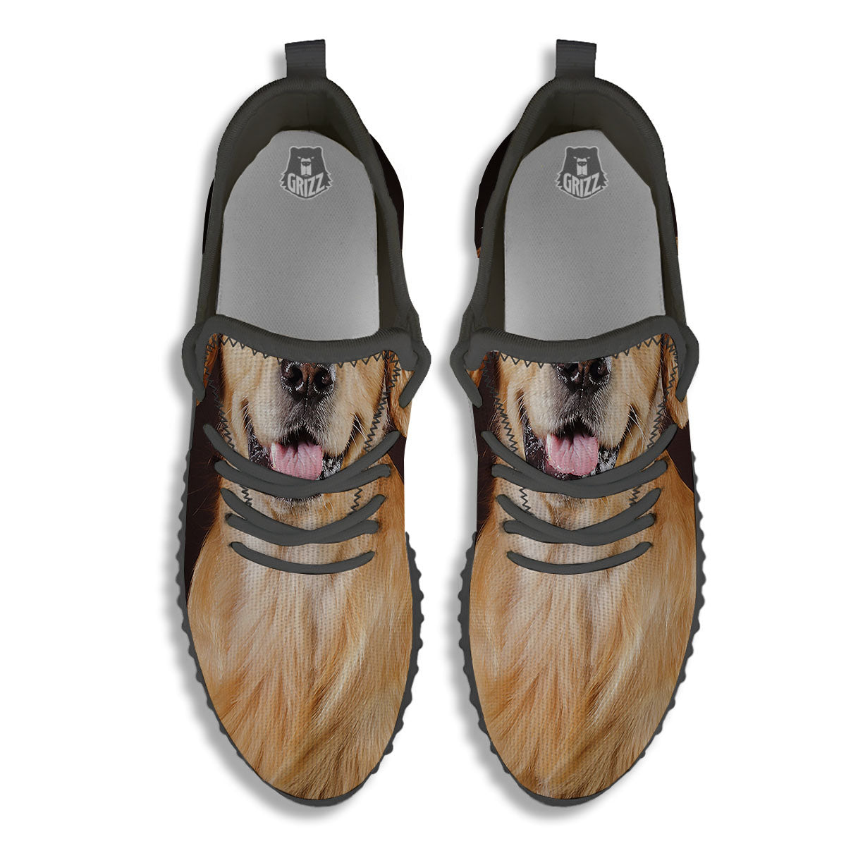 Portrait Golden Retriever Print Black Walking Shoes-grizzshop