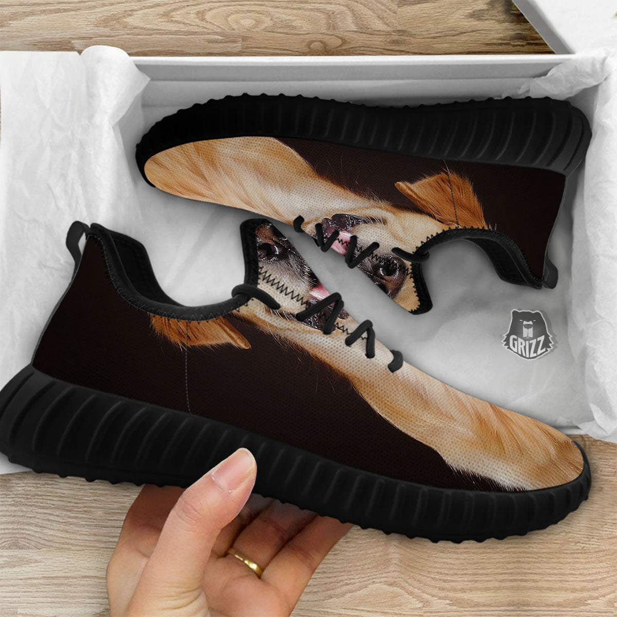 Portrait Golden Retriever Print Black Walking Shoes-grizzshop