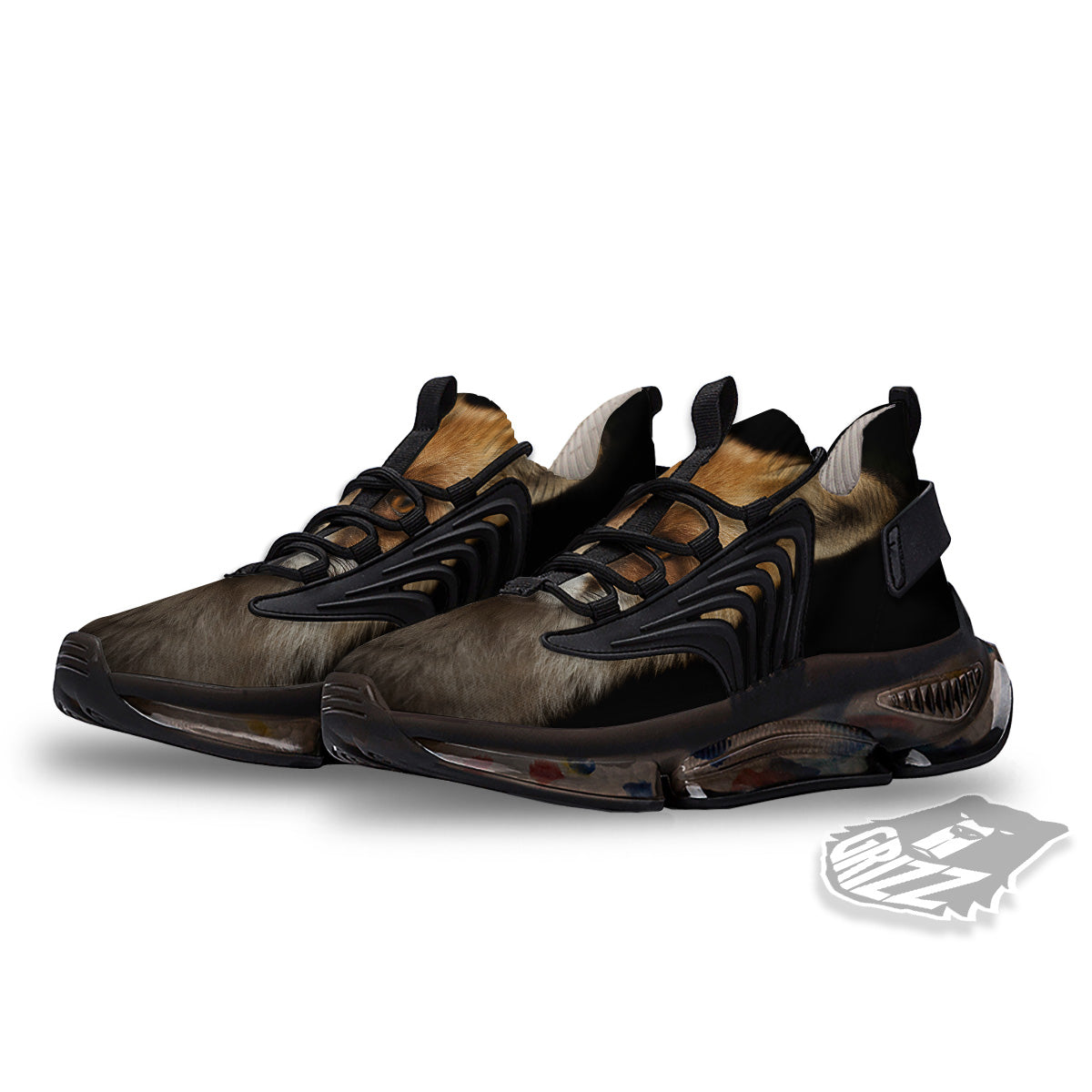 Portrait Head Fox Print Black Gym Shoes-grizzshop