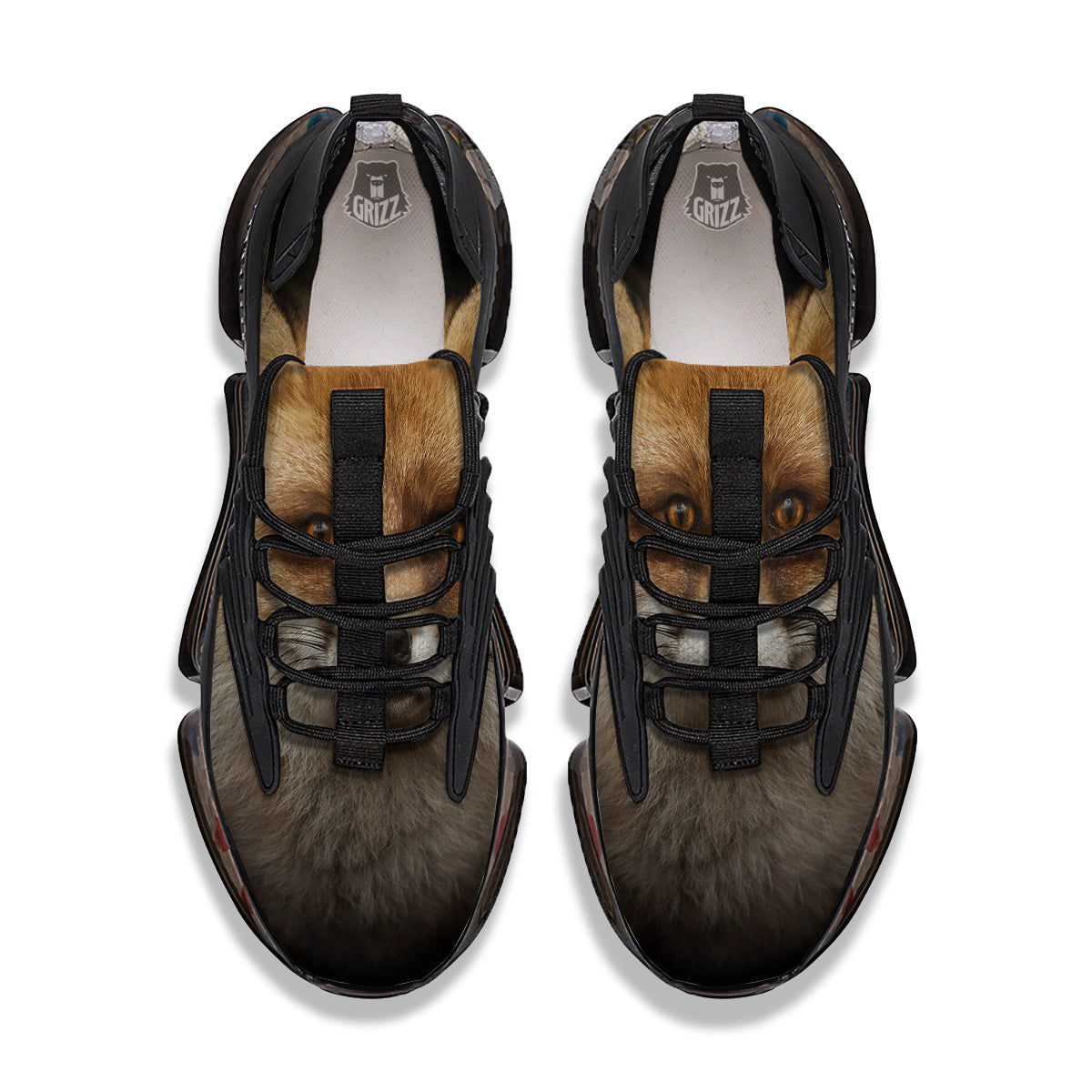 Portrait Head Fox Print Black Gym Shoes-grizzshop