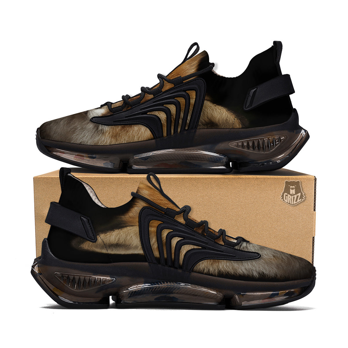 Portrait Head Fox Print Black Gym Shoes-grizzshop