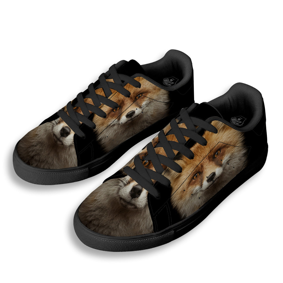Portrait Head Fox Print Black Low Top Sneakers-grizzshop