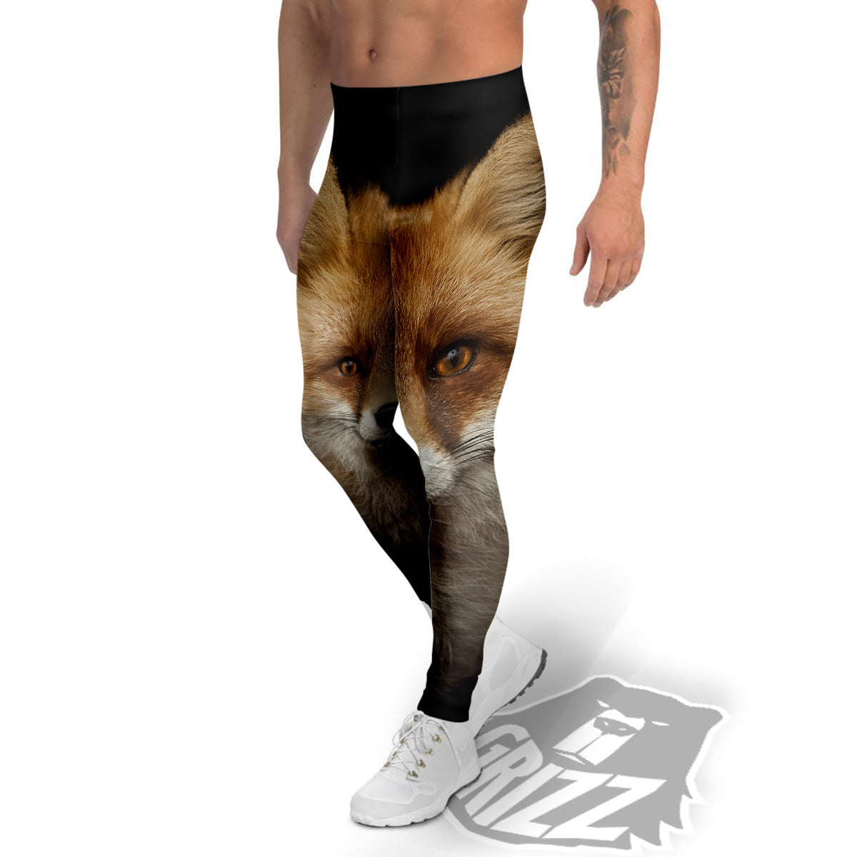 Portrait Head Fox Print Men's Leggings-grizzshop