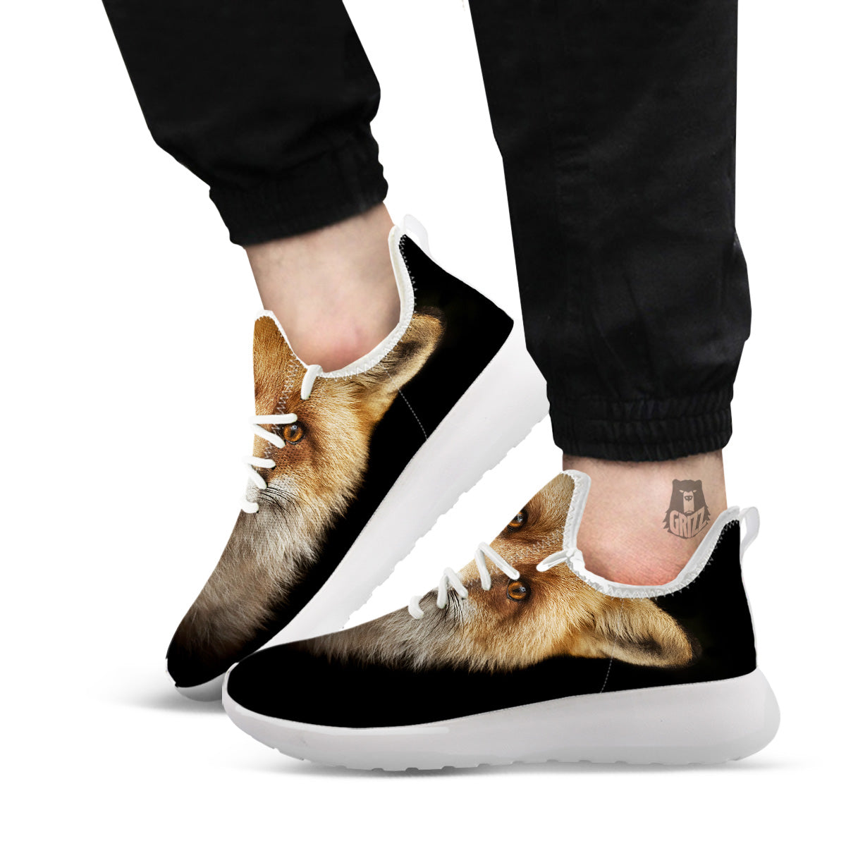 Portrait Head Fox Print White Athletic Shoes-grizzshop