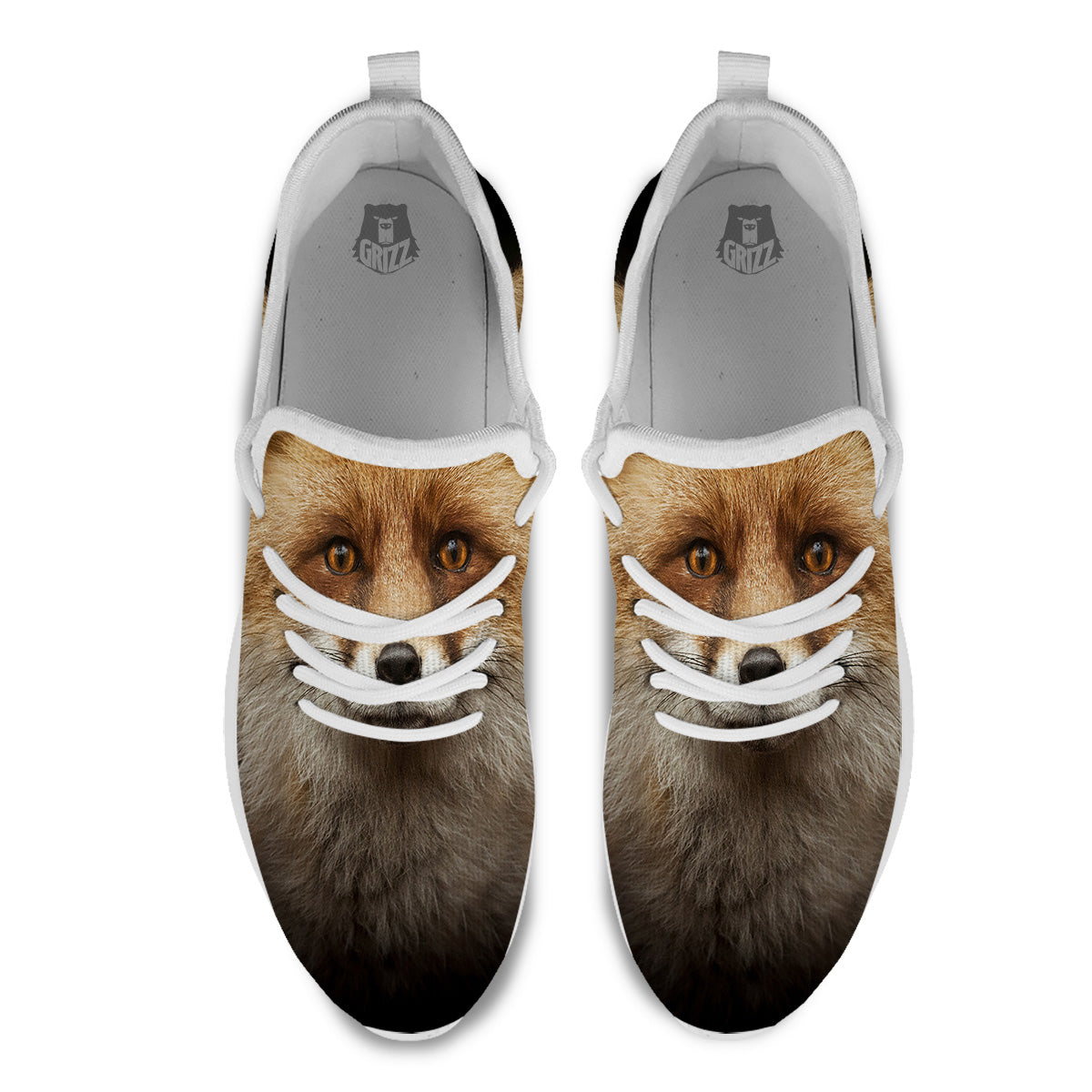 Portrait Head Fox Print White Athletic Shoes-grizzshop