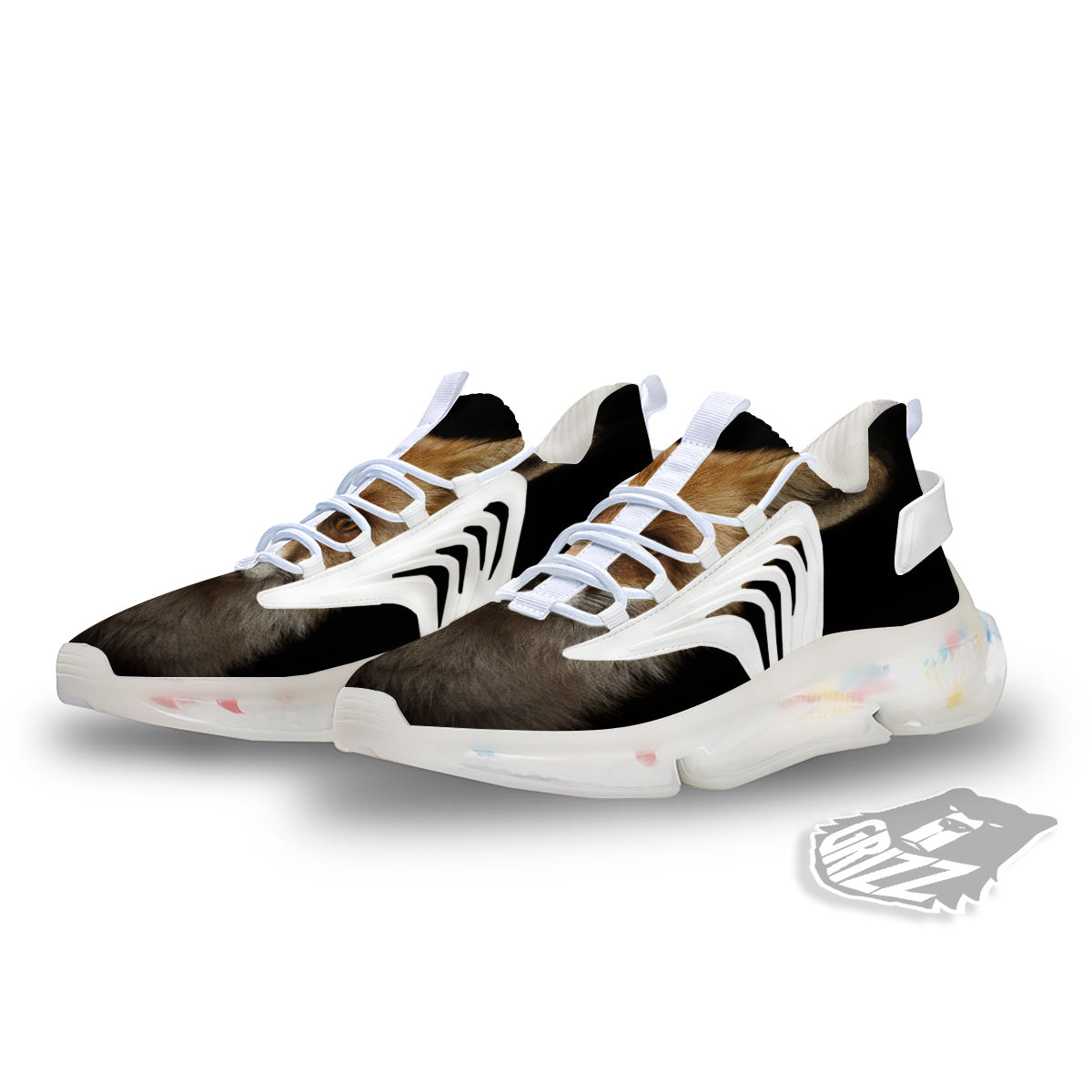 Portrait Head Fox Print White Gym Shoes-grizzshop