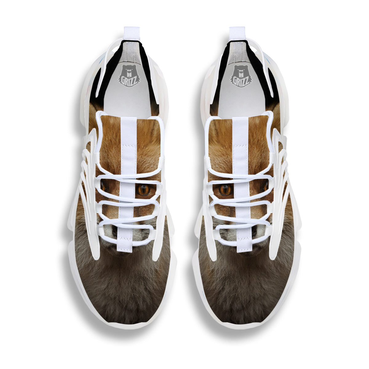 Portrait Head Fox Print White Gym Shoes-grizzshop