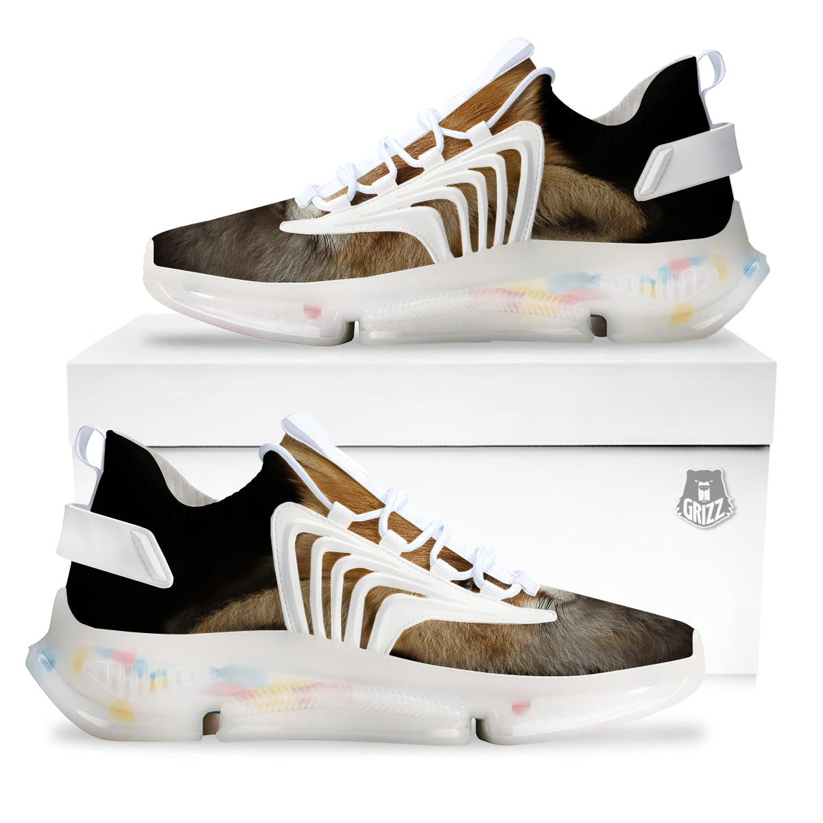 Portrait Head Fox Print White Gym Shoes-grizzshop