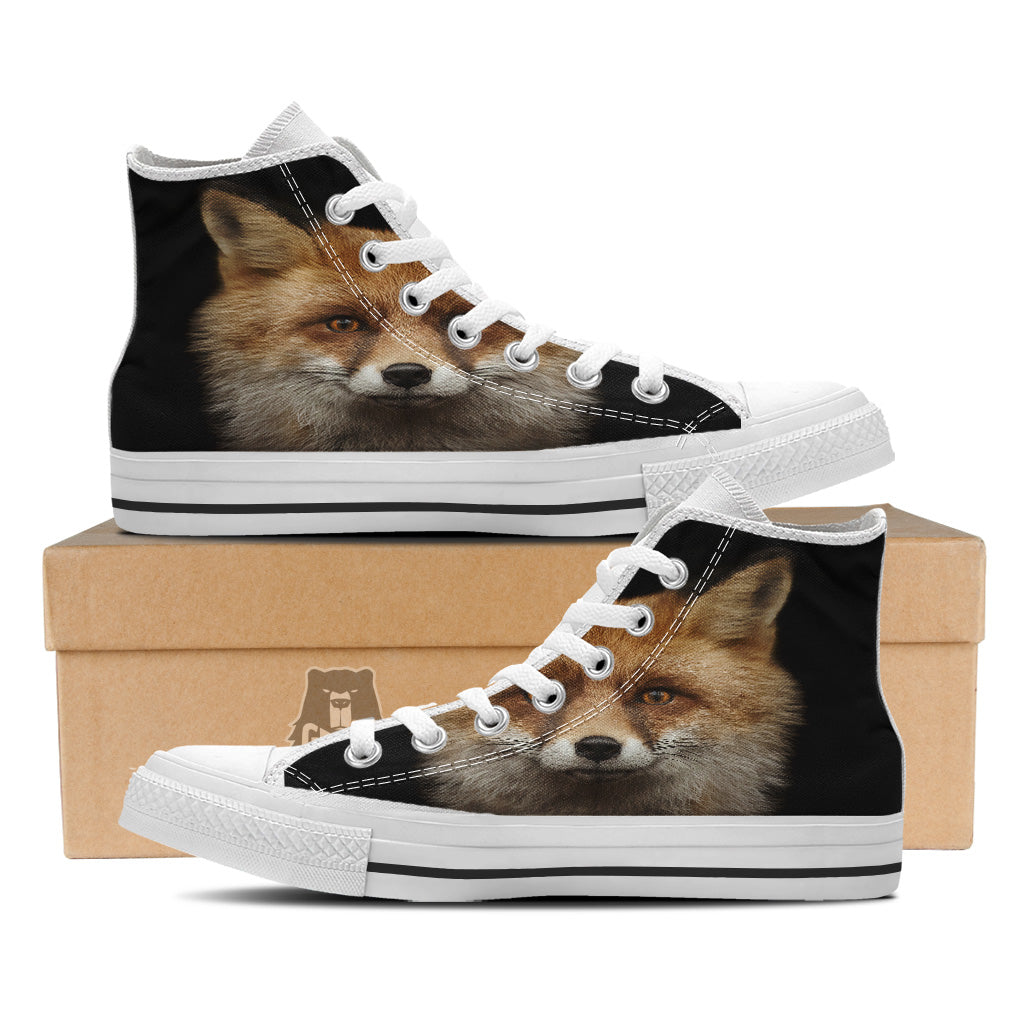 Portrait Head Fox Print White High Top Shoes-grizzshop