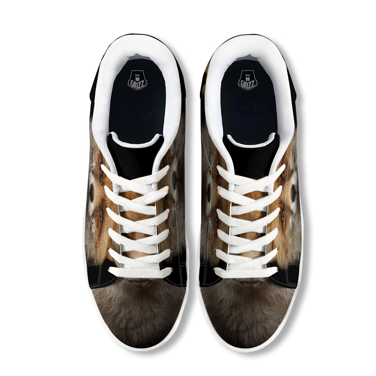 Portrait Head Fox Print White Low Top Sneakers-grizzshop