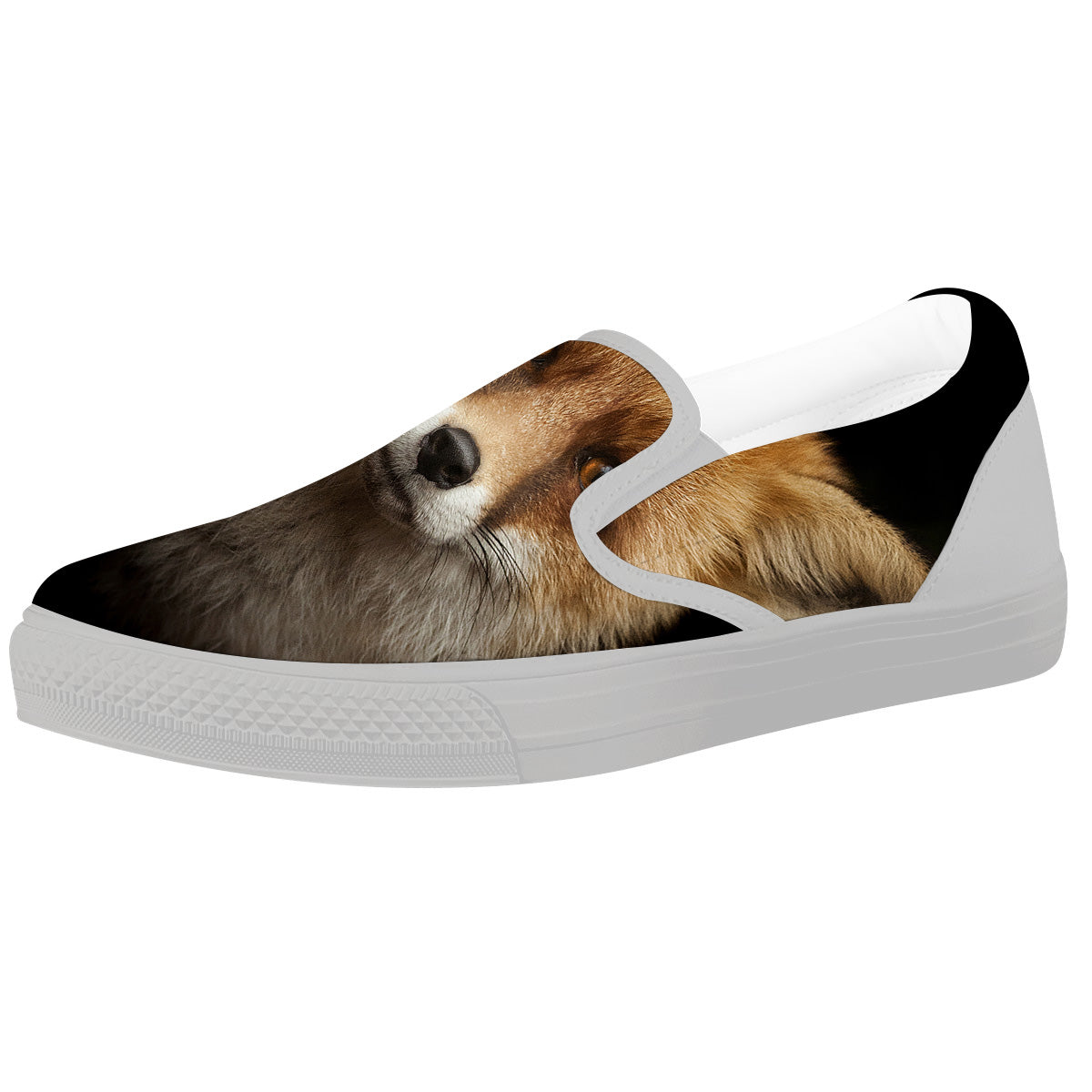 Portrait Head Fox Print White Slip On Shoes-grizzshop