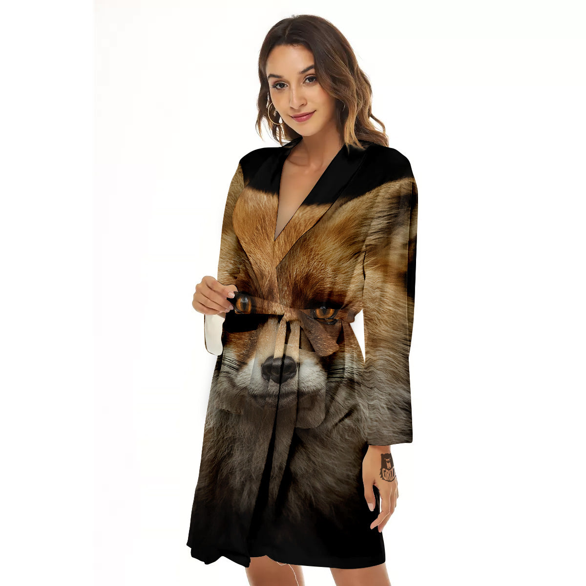 Portrait Head Fox Print Women's Robe-grizzshop