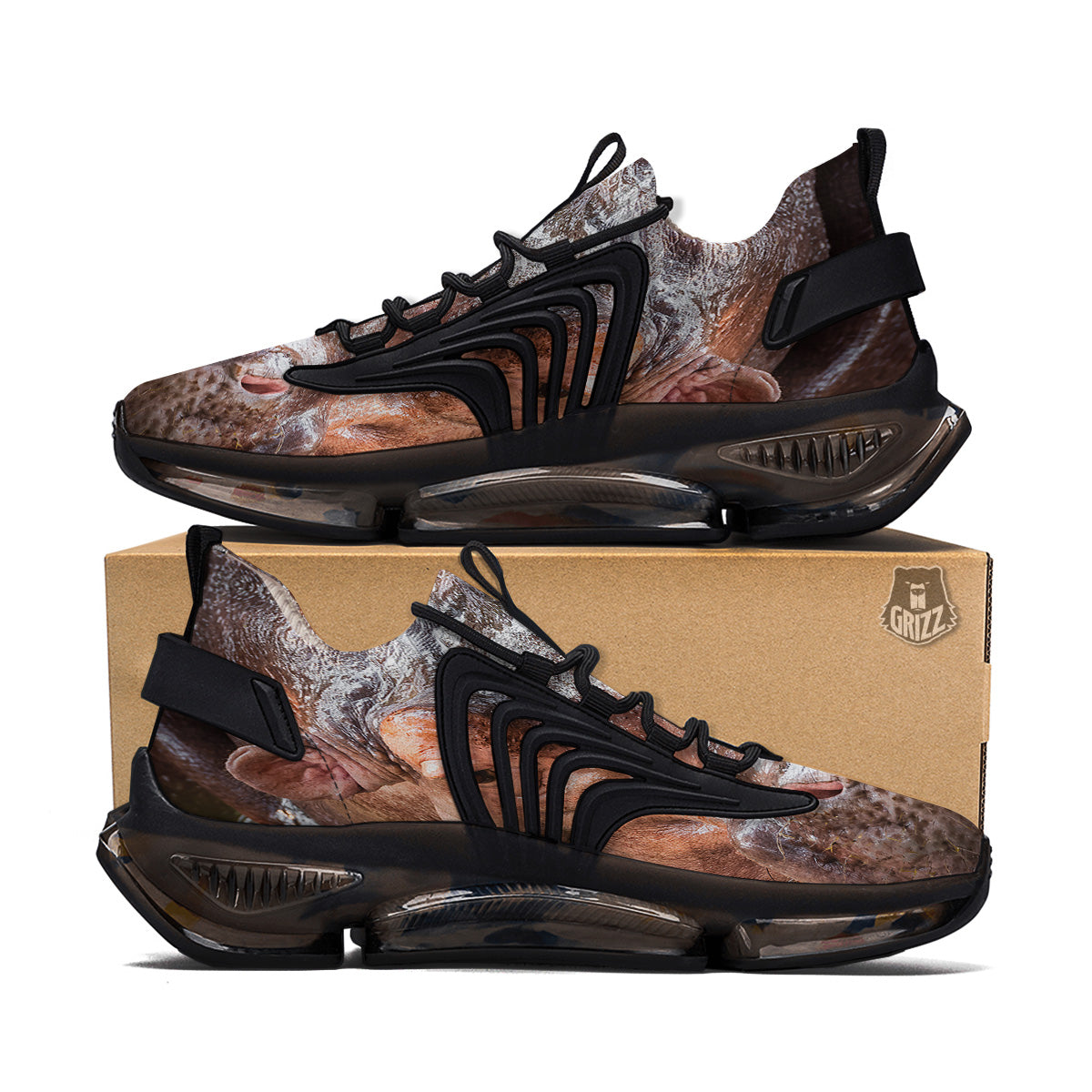 Portrait Hippo Print Black Gym Shoes-grizzshop