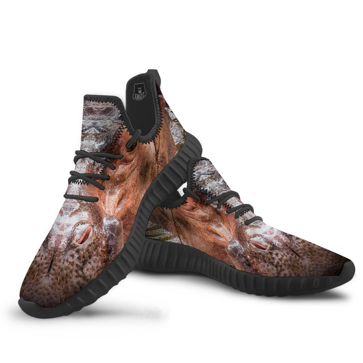 Portrait Hippo Print Black Walking Shoes-grizzshop