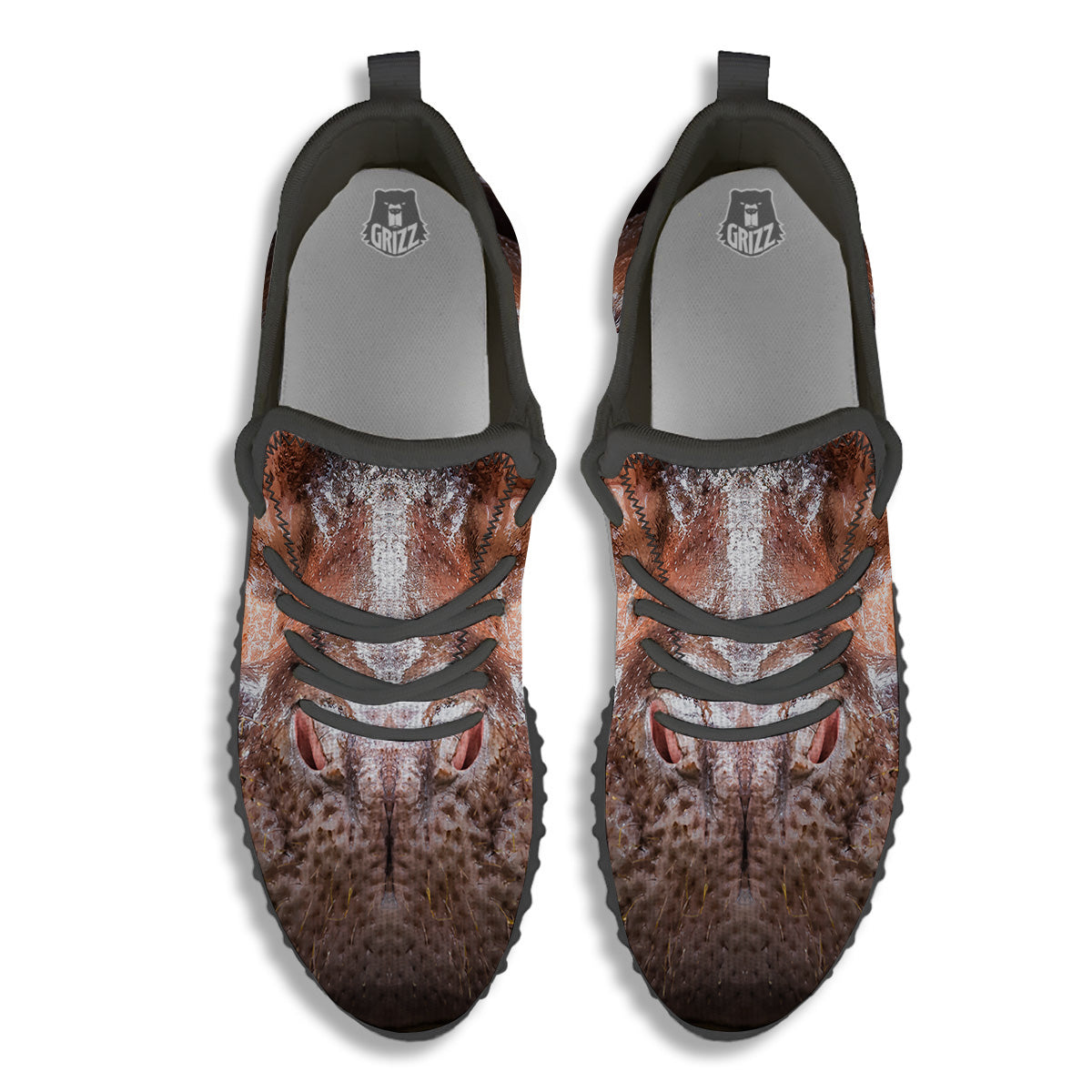 Portrait Hippo Print Black Walking Shoes-grizzshop