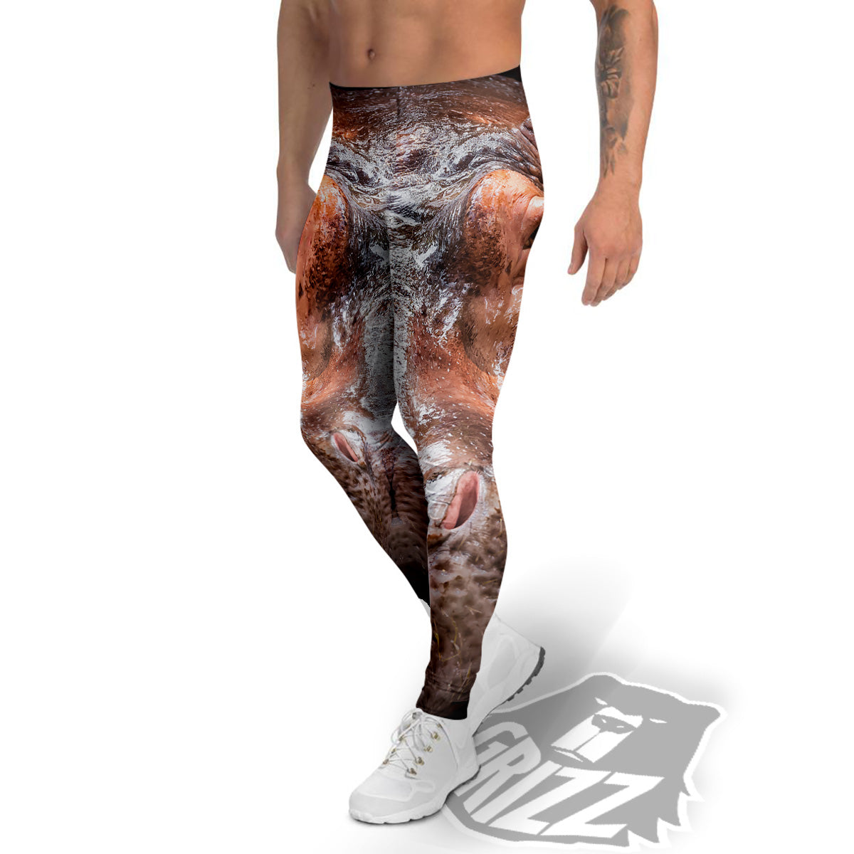 Portrait Hippo Print Men's Leggings-grizzshop