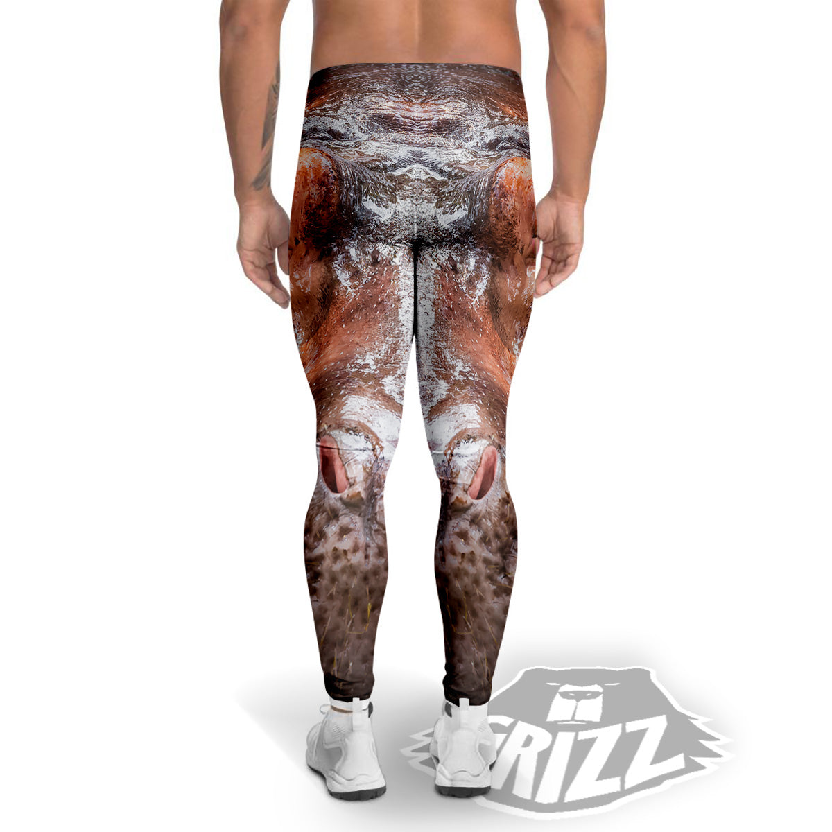 Portrait Hippo Print Men's Leggings-grizzshop