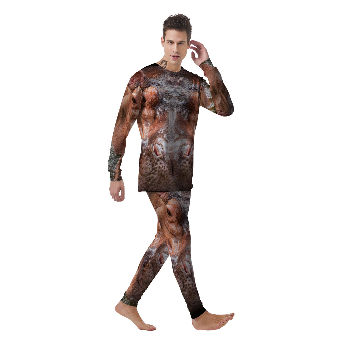 Portrait Hippo Print Men's Pajamas-grizzshop