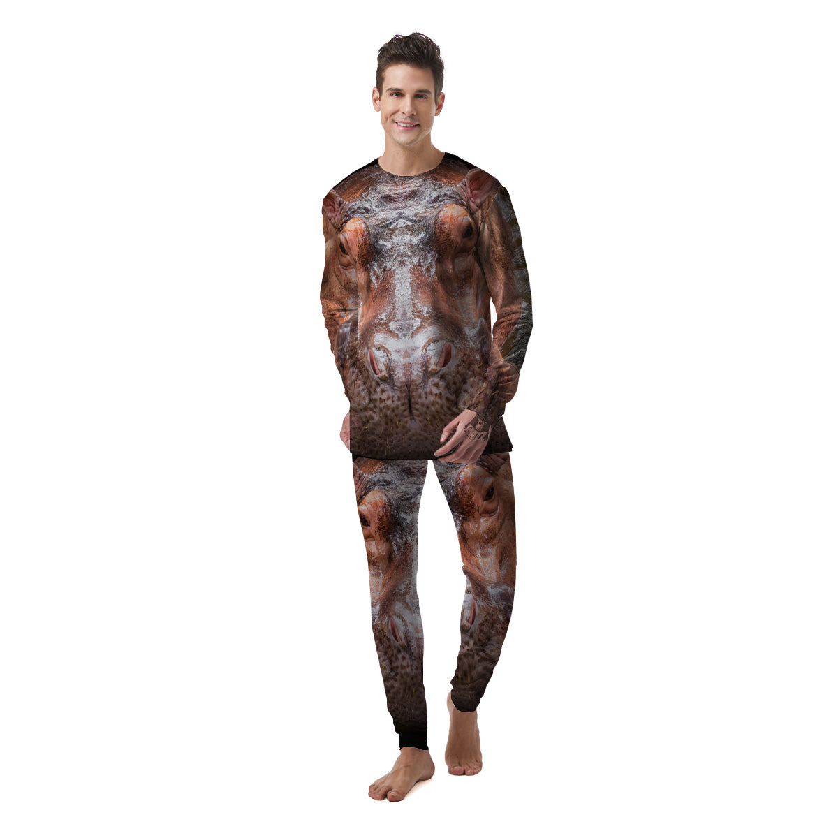 Portrait Hippo Print Men's Pajamas-grizzshop