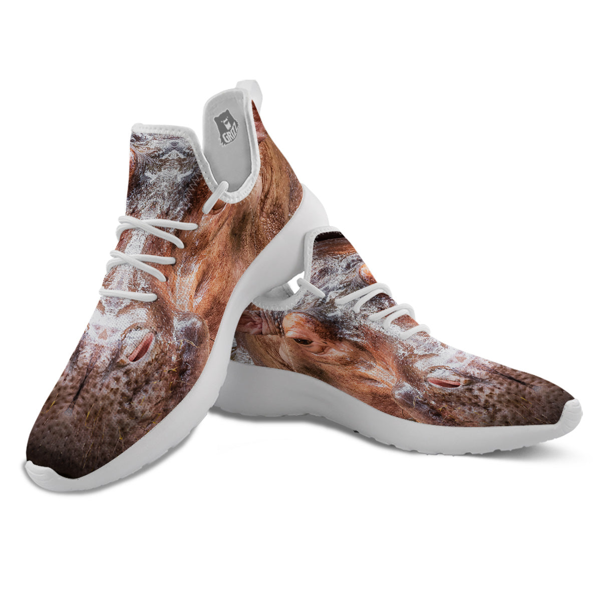 Portrait Hippo Print White Athletic Shoes-grizzshop