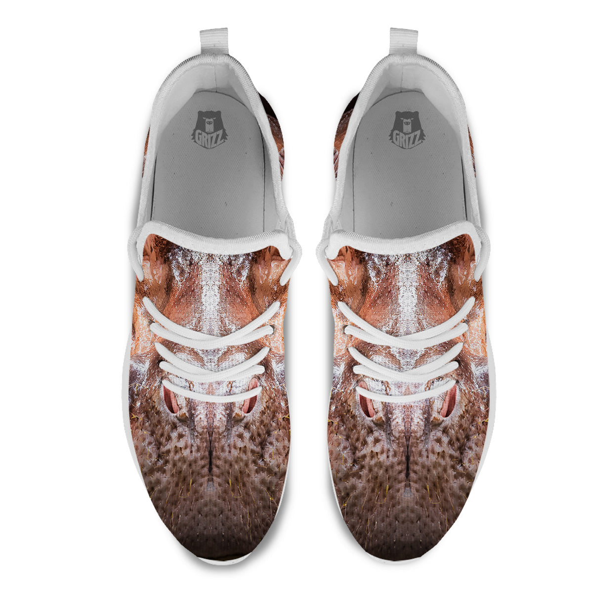 Portrait Hippo Print White Athletic Shoes-grizzshop