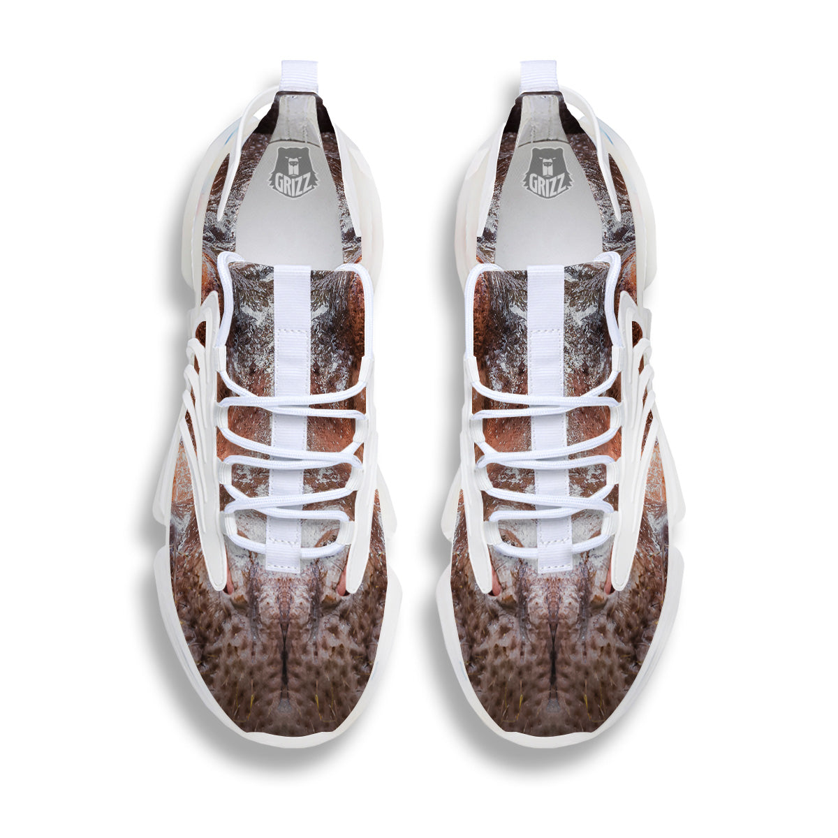 Portrait Hippo Print White Gym Shoes-grizzshop