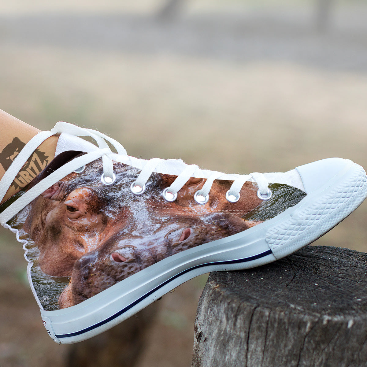 Portrait Hippo Print White High Top Shoes-grizzshop