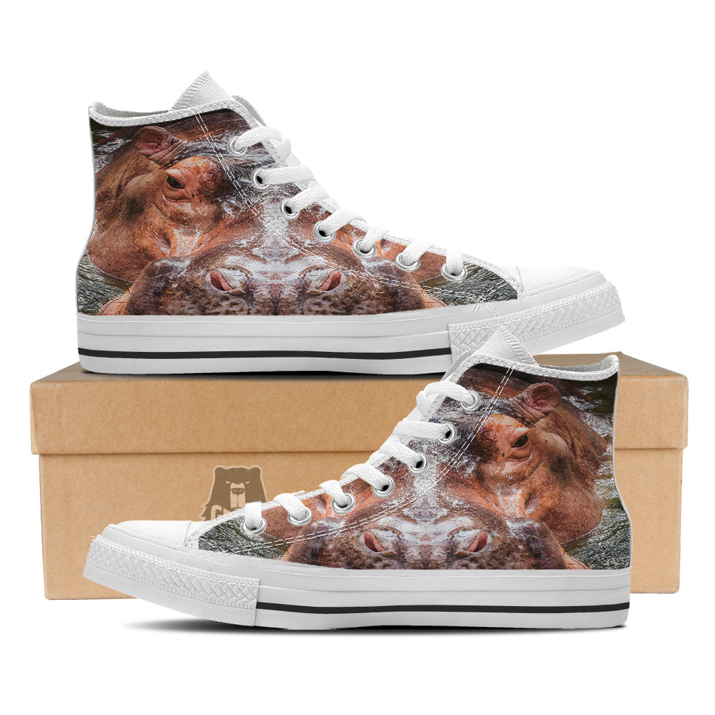 Portrait Hippo Print White High Top Shoes-grizzshop