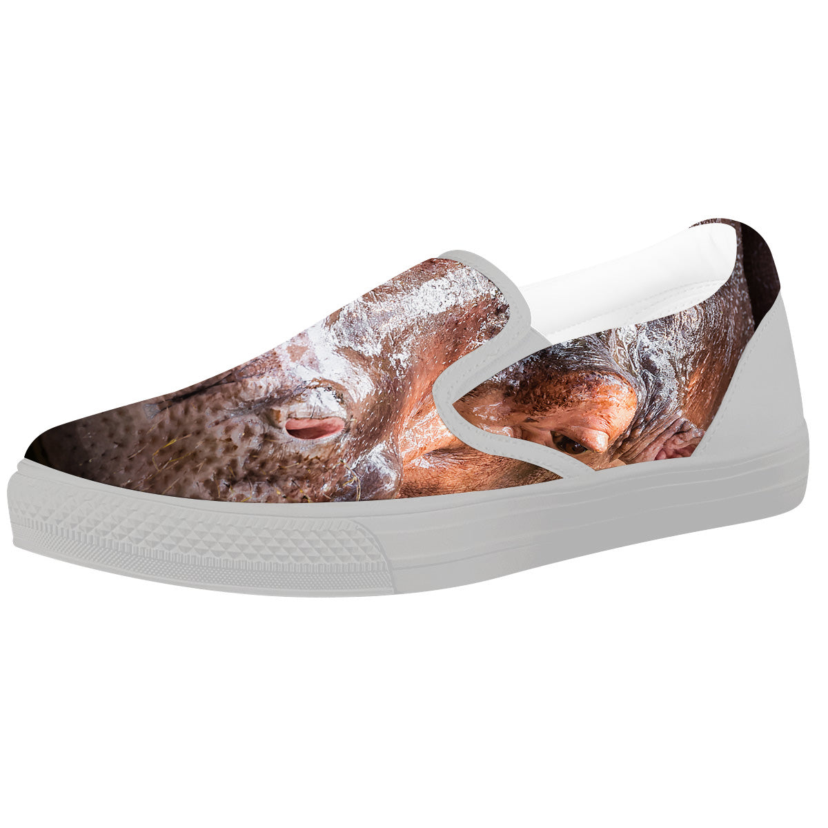 Portrait Hippo Print White Slip On Shoes-grizzshop