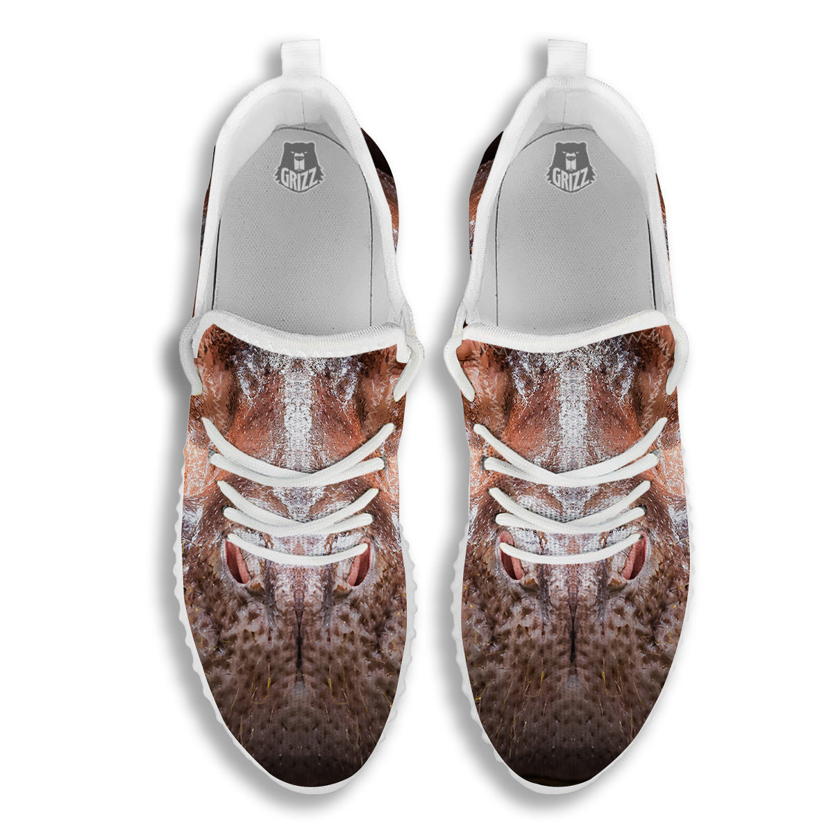 Portrait Hippo Print White Walking Shoes-grizzshop