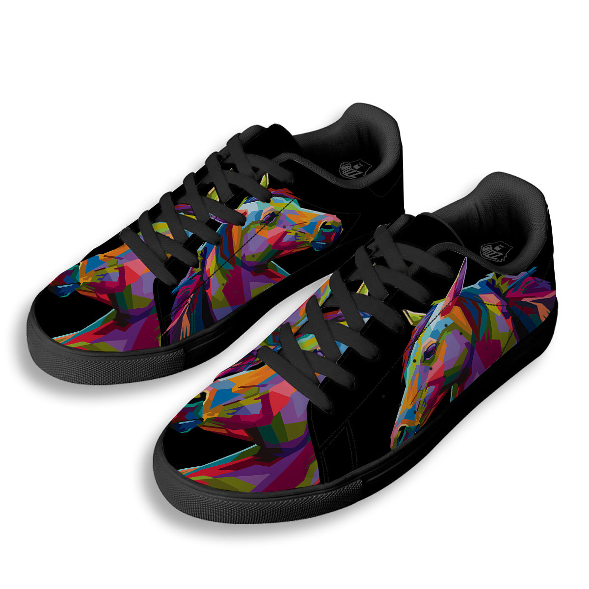 Portrait Horse Colorful Print Black Low Top Sneakers-grizzshop