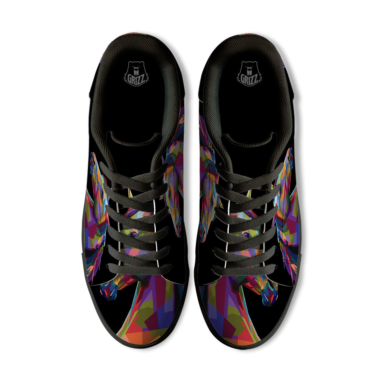 Portrait Horse Colorful Print Black Low Top Sneakers-grizzshop
