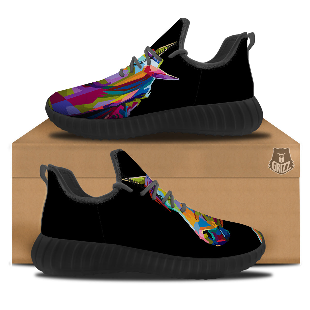 Portrait Horse Colorful Print Black Walking Shoes-grizzshop