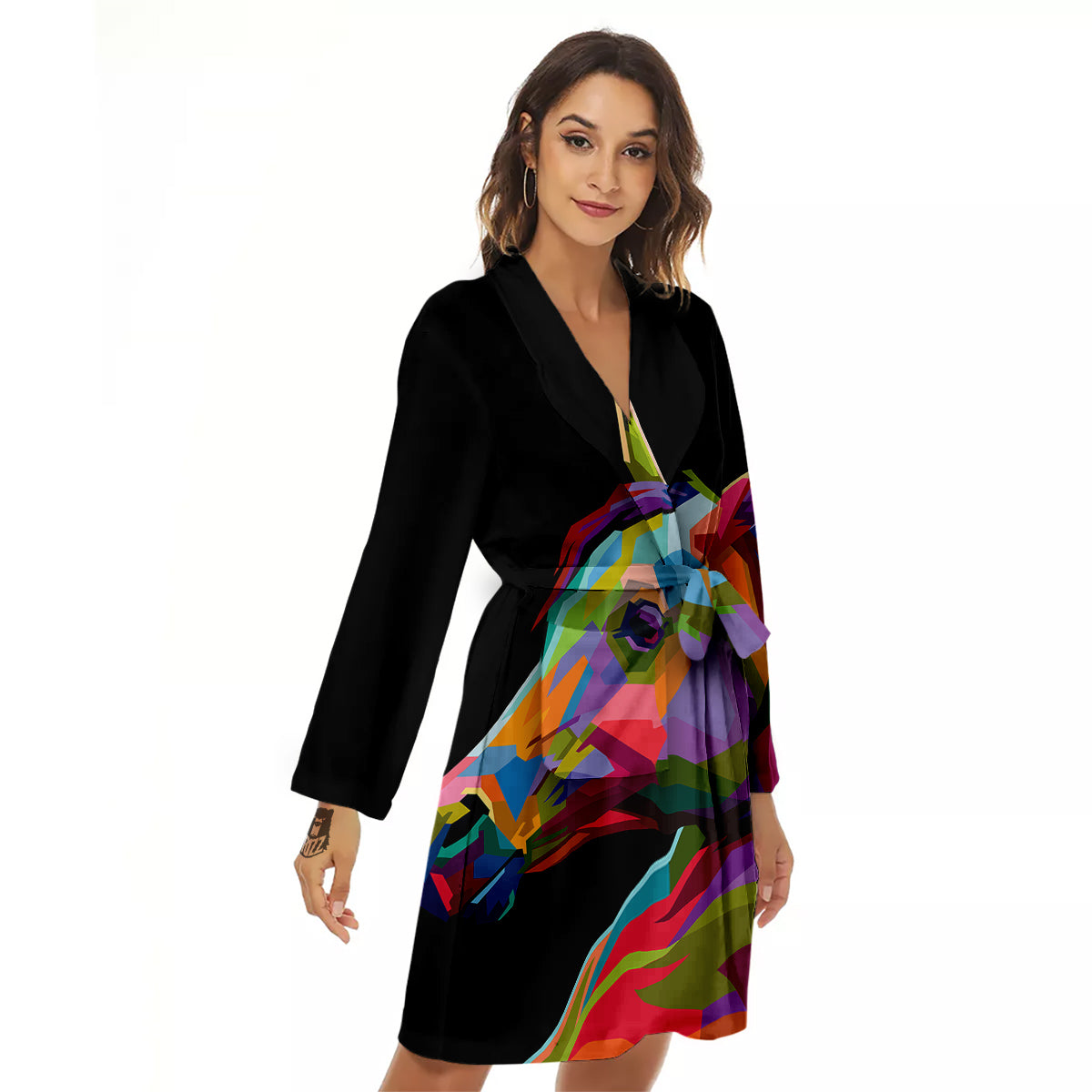 Portrait Horse Colorful Print Women's Robe-grizzshop